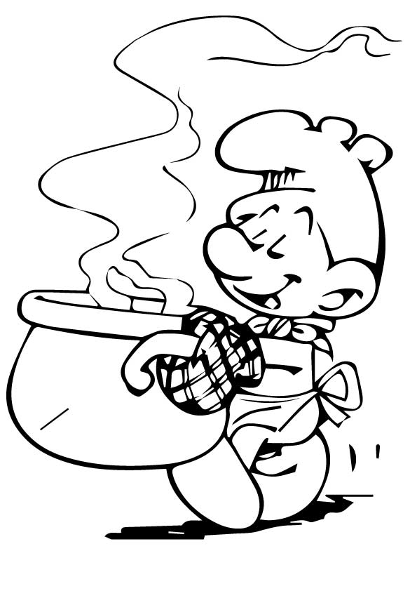 Dibujo de La Cocina de los Pitufos para Colorear