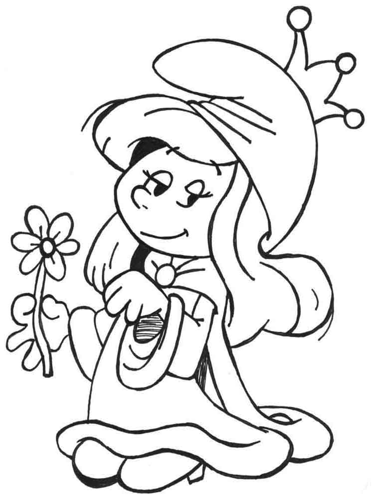 Dibujo de Pitufina con Flor para Colorear