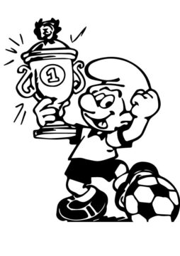 Dibujo de Pitufo Ganado en Futbol para Colorear