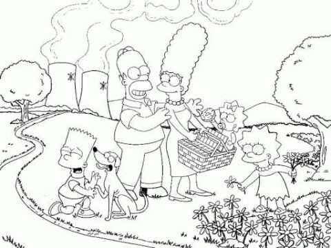 Dibujo de Picnic Familiar Simpson para Colorear