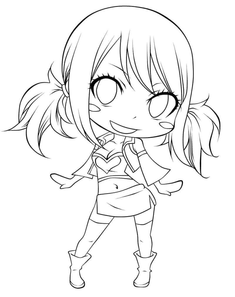 Dibujo de Chibi Lucy Heartfilia Feliz para Colorear