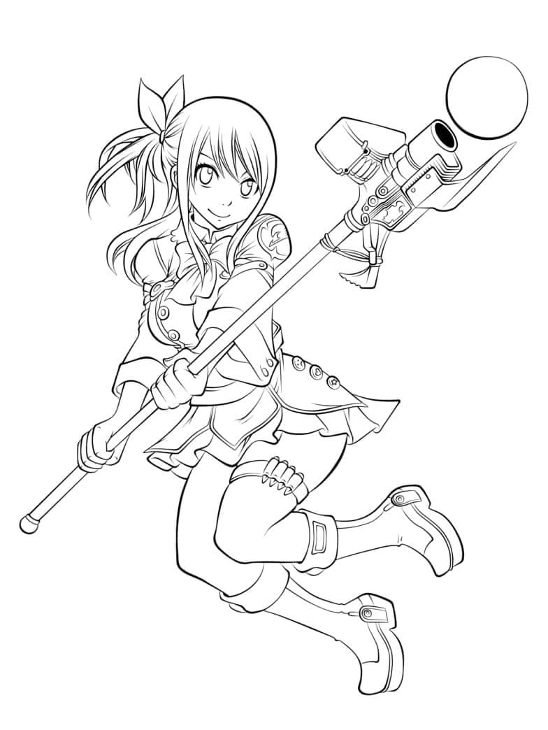 Dibujo de Lucy Heartfilia con Arma para Colorear