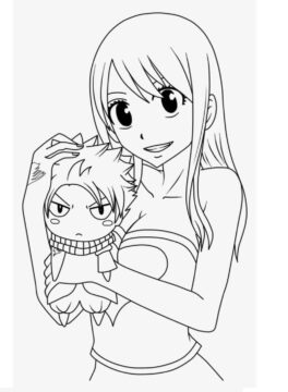 Dibujo de Lucy y Chibi Natsu para Colorear