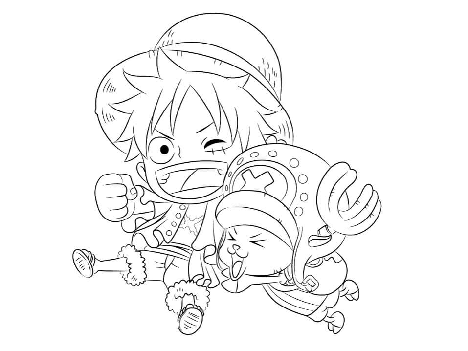 Dibujo de Chibi Luffy y Chopper para Colorear