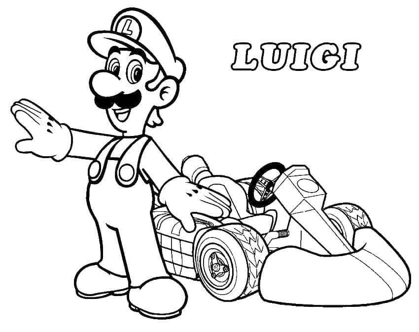 Dibujo de Divertido Luigi y Coche para Colorear