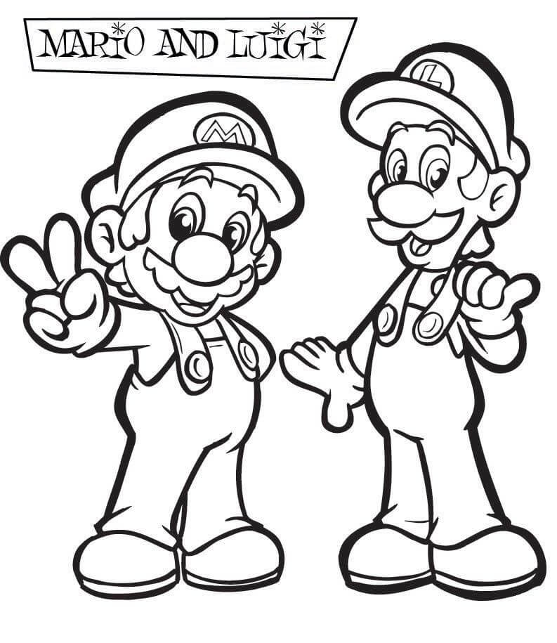 Dibujo de Divertido Luigi y Mario para Colorear