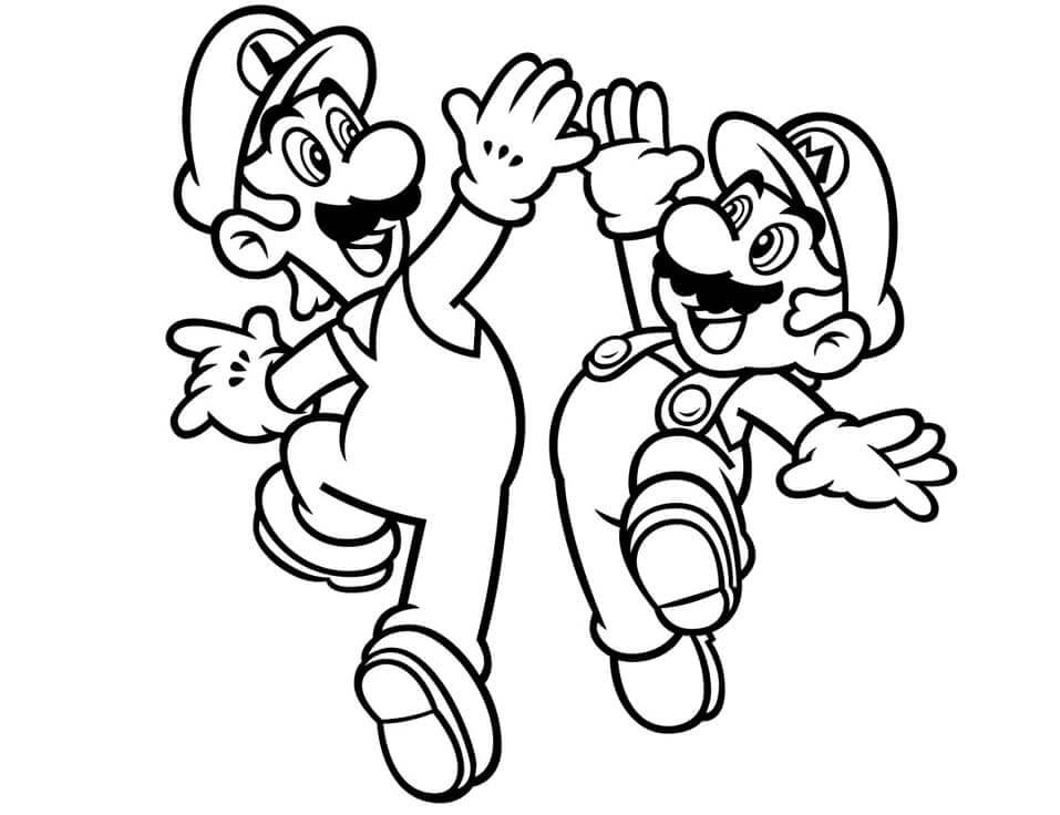 Dibujo de Feliz Luigi y Mario para Colorear