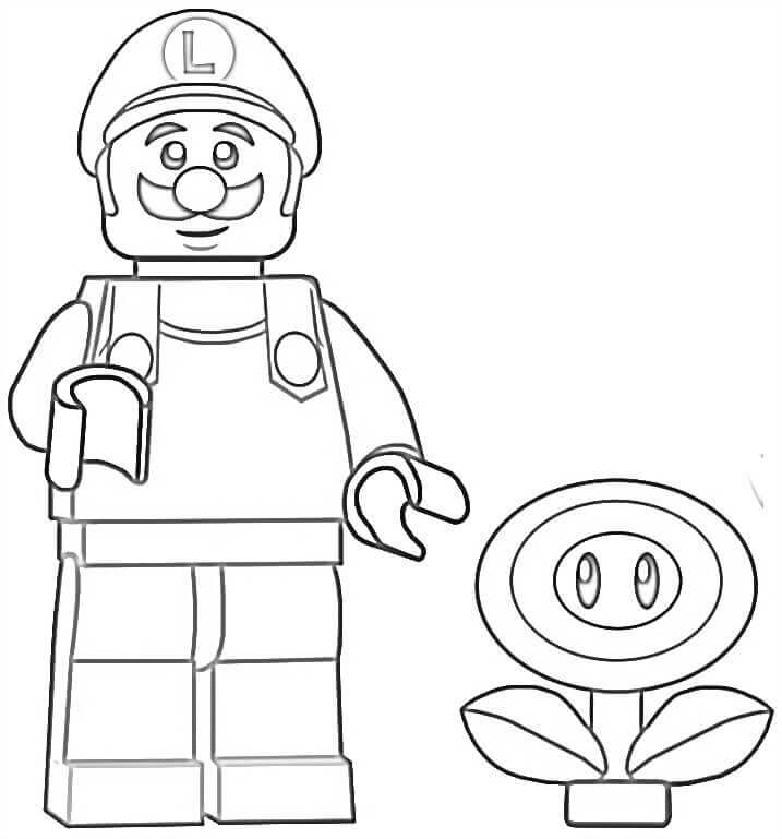 Dibujo de Lego Luigi y Flor para Colorear