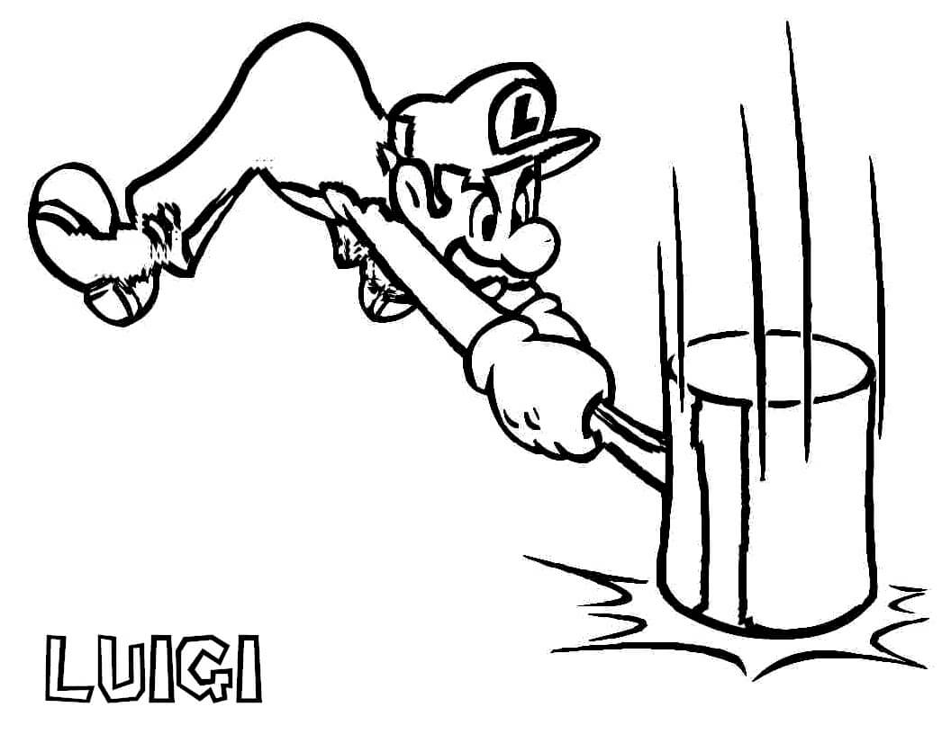 Dibujo de Luigi Golpeando el Martillo para Colorear