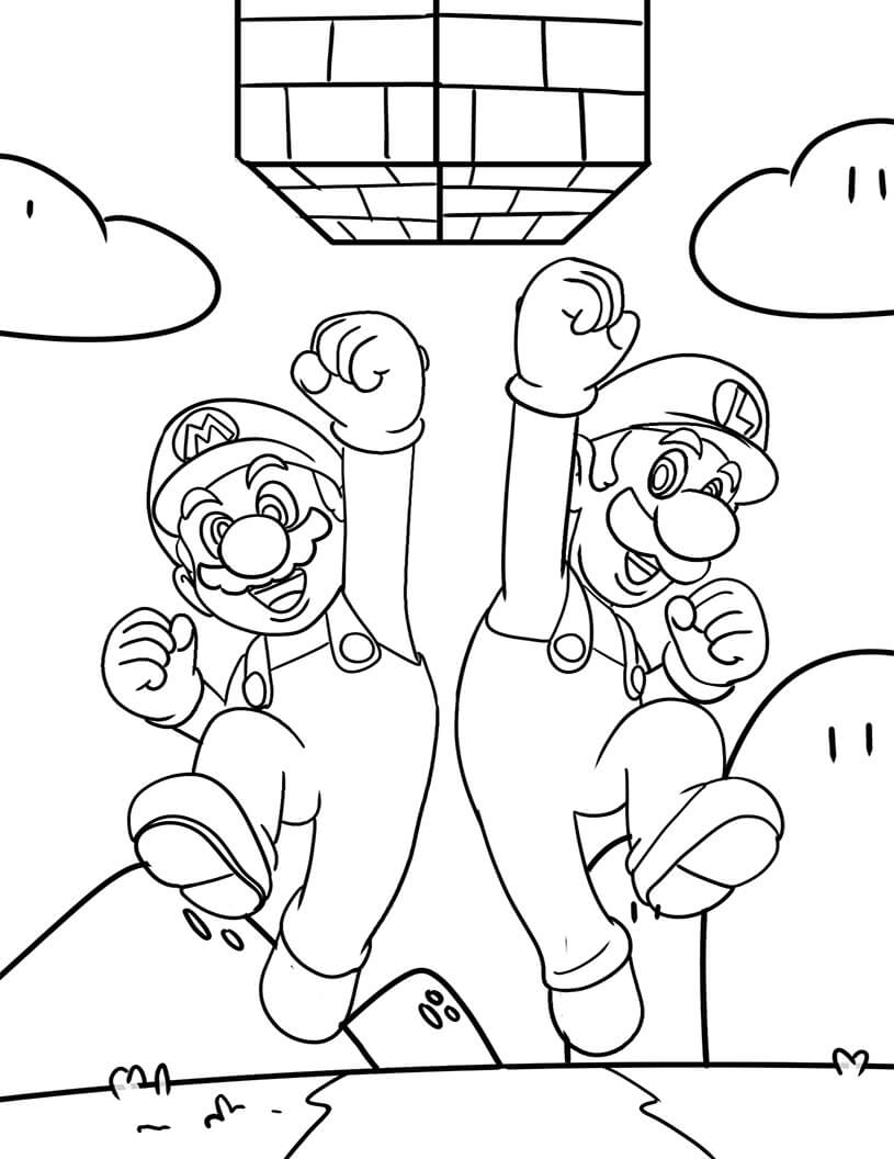 Dibujo de Luigi y Mario Saltando para Colorear