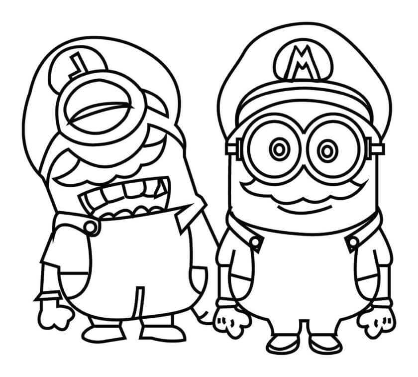 Dibujo de Minion Luigi y Minion Mario para Colorear