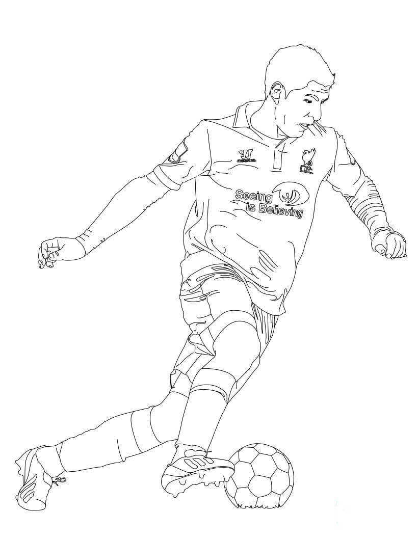 Dibujo de Luis Suarez Patea una Pelota de Futbol para Colorear