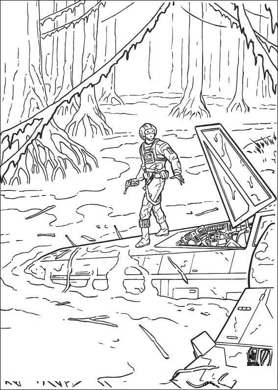 Dibujo de Luke Skywalker Aterrizaje de Dagobah para Colorear