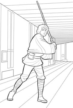 Dibujo de Luke Skywalker Sosteniendo un Sable de Luz para Colorear