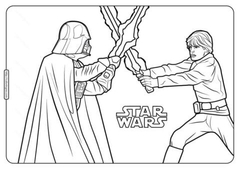 Dibujo de Luke Skywalker y Darth Vader para Colorear
