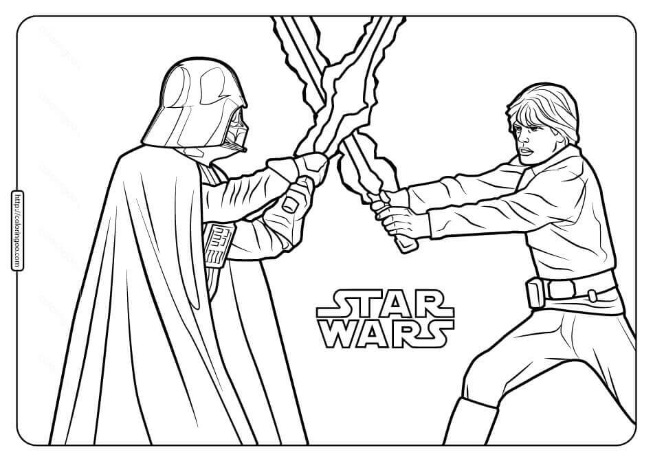 Dibujo de Luke Skywalker y Darth Vader para Colorear