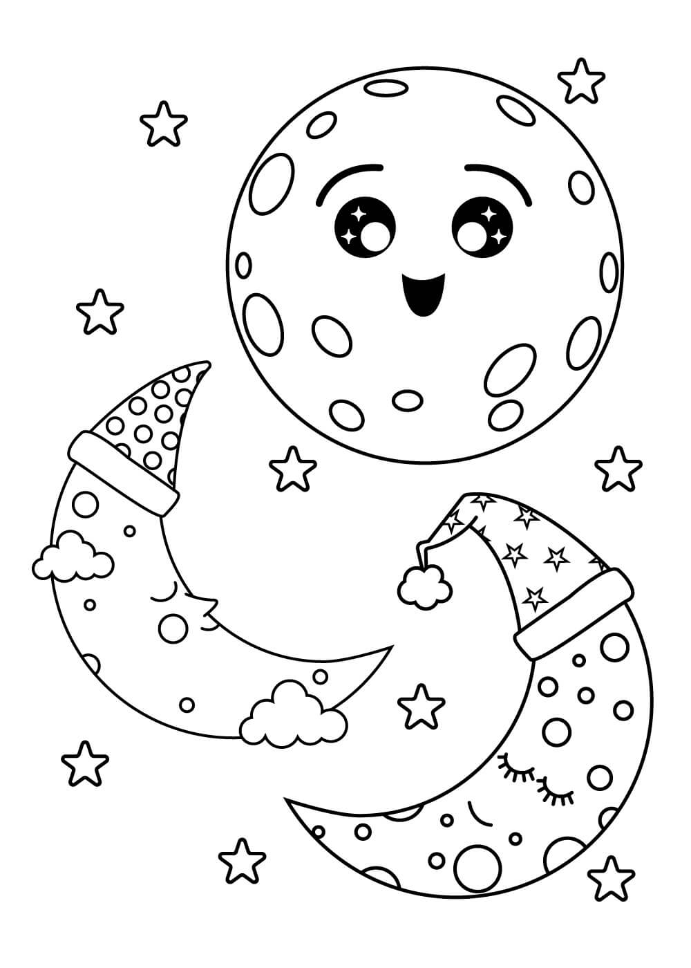 Dibujo de Dos Lunas con Tierra en Navidad para Colorear