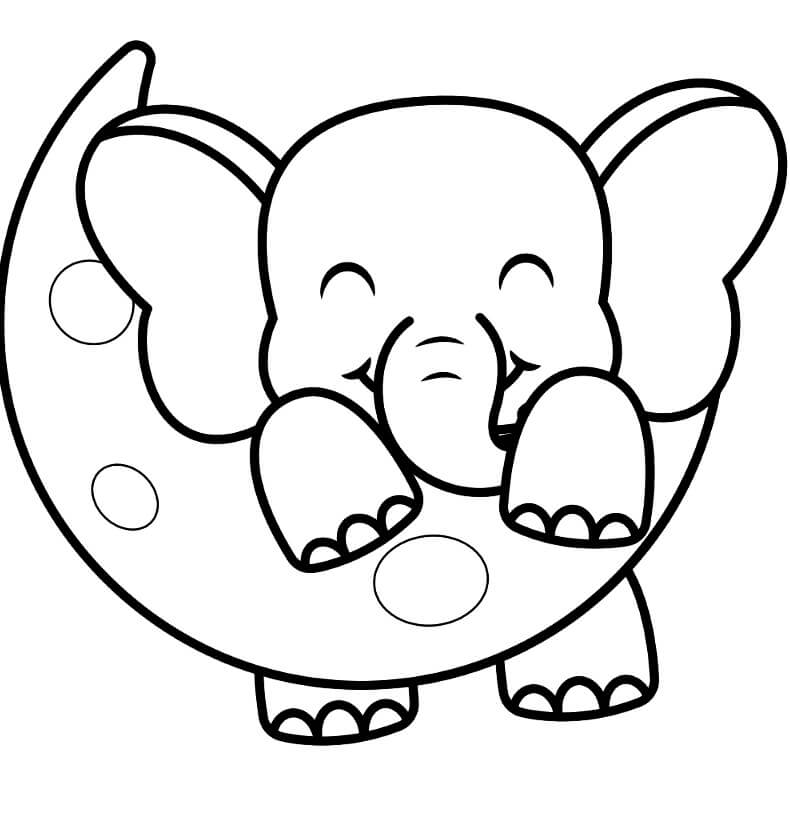 Dibujo de Elefante con Luna para Colorear