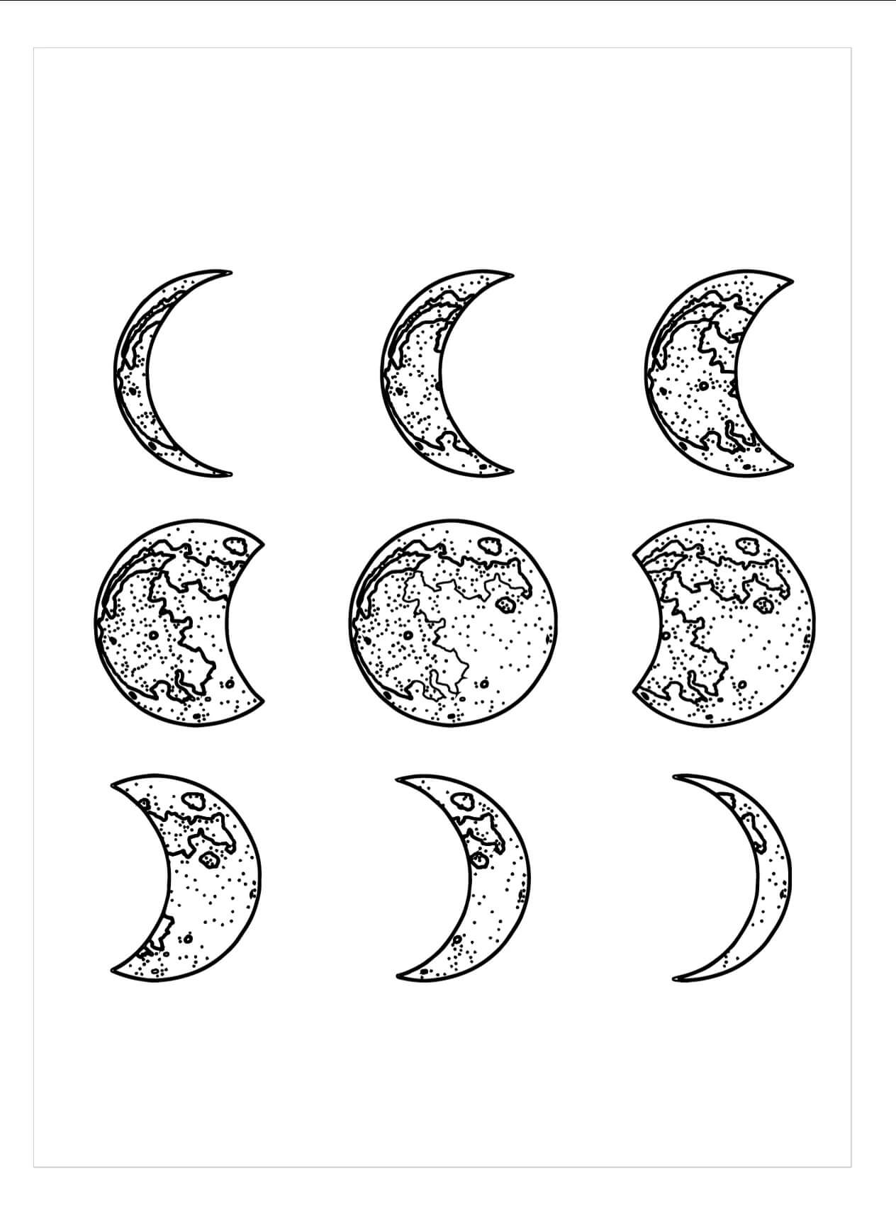 Dibujo de Fases de la Luna para Colorear