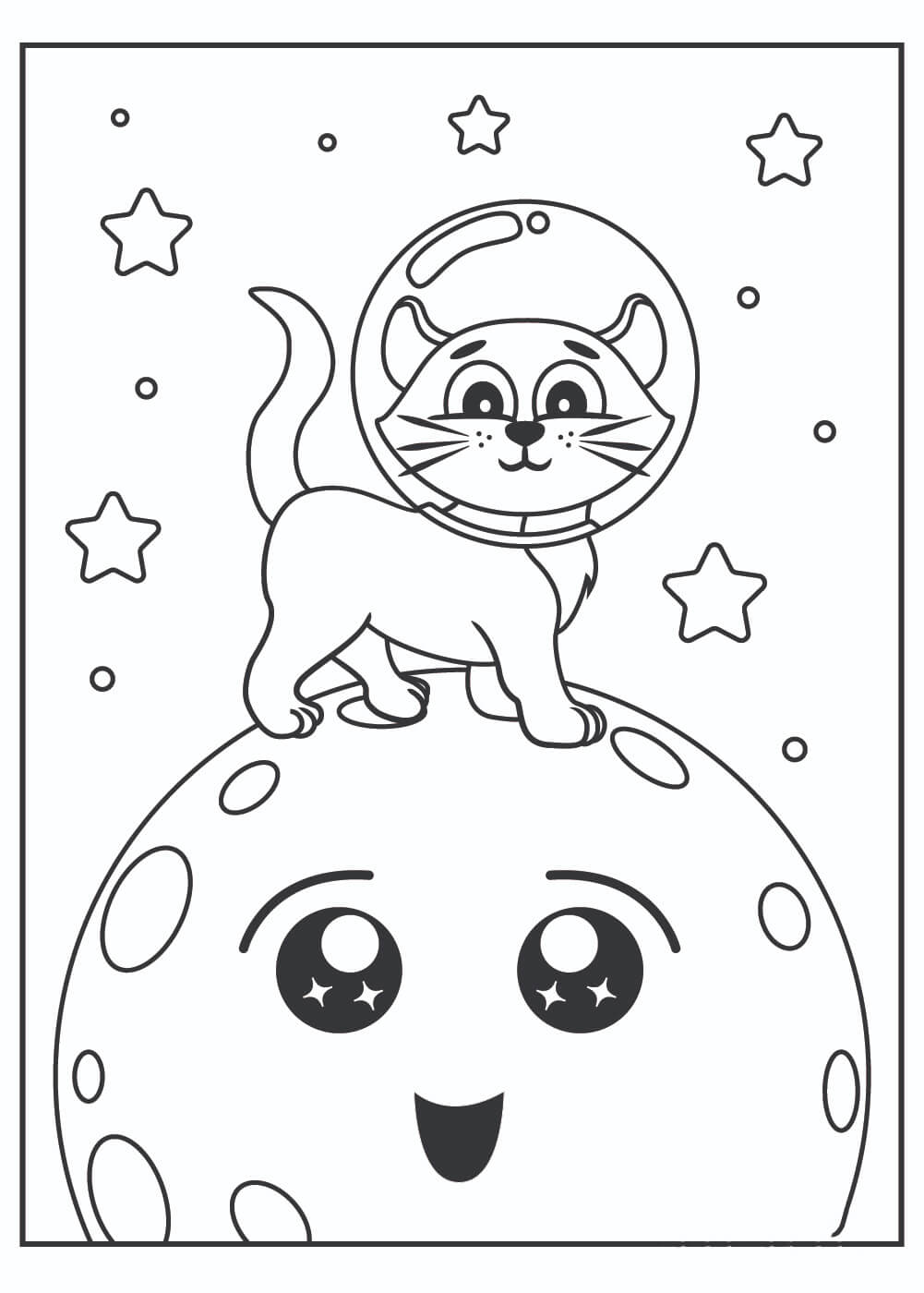 Dibujo de Gato Parado en la Luna para Colorear