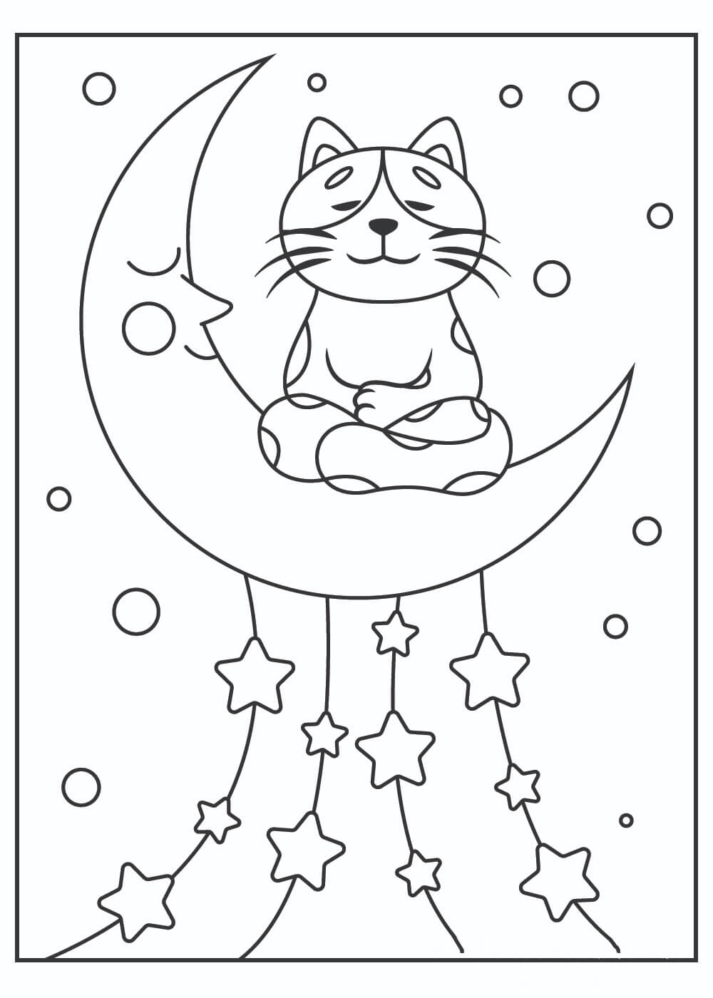 Dibujo de Gato Sentado en la Luna para Colorear
