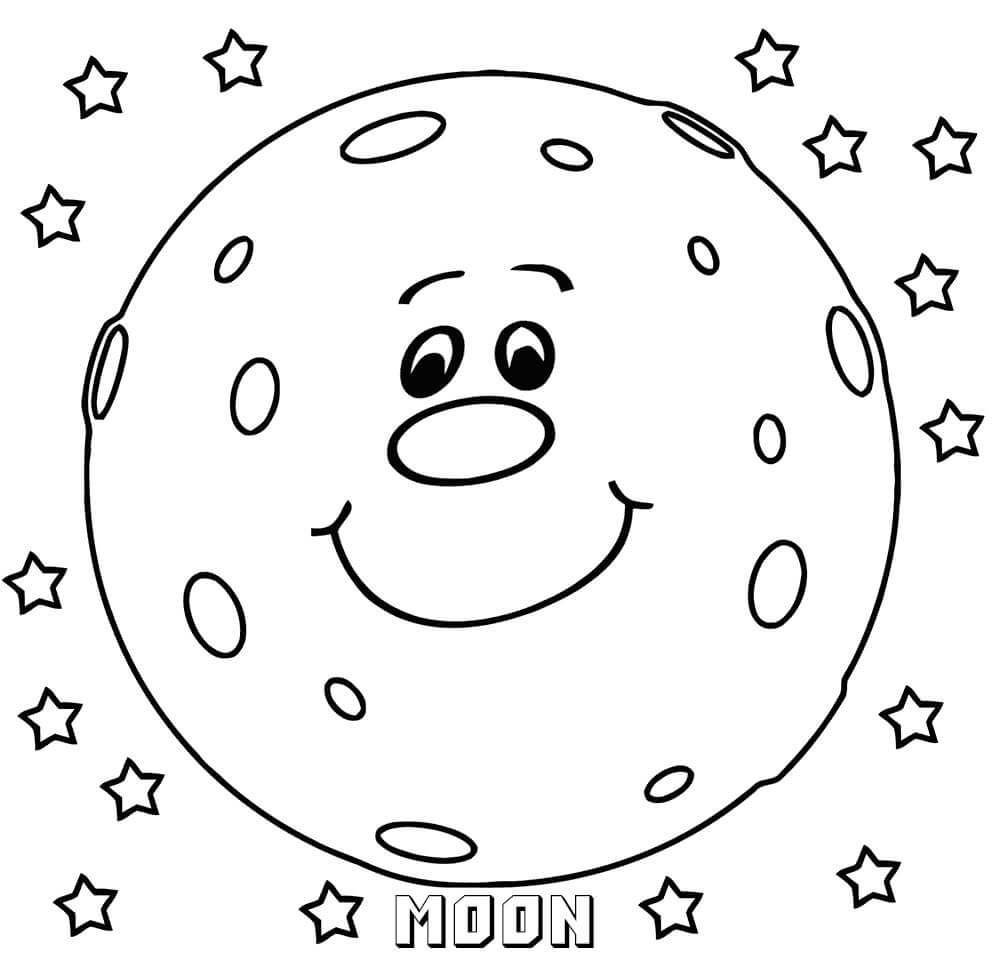 Dibujo de Luna Sonriente con Estrellas para Colorear