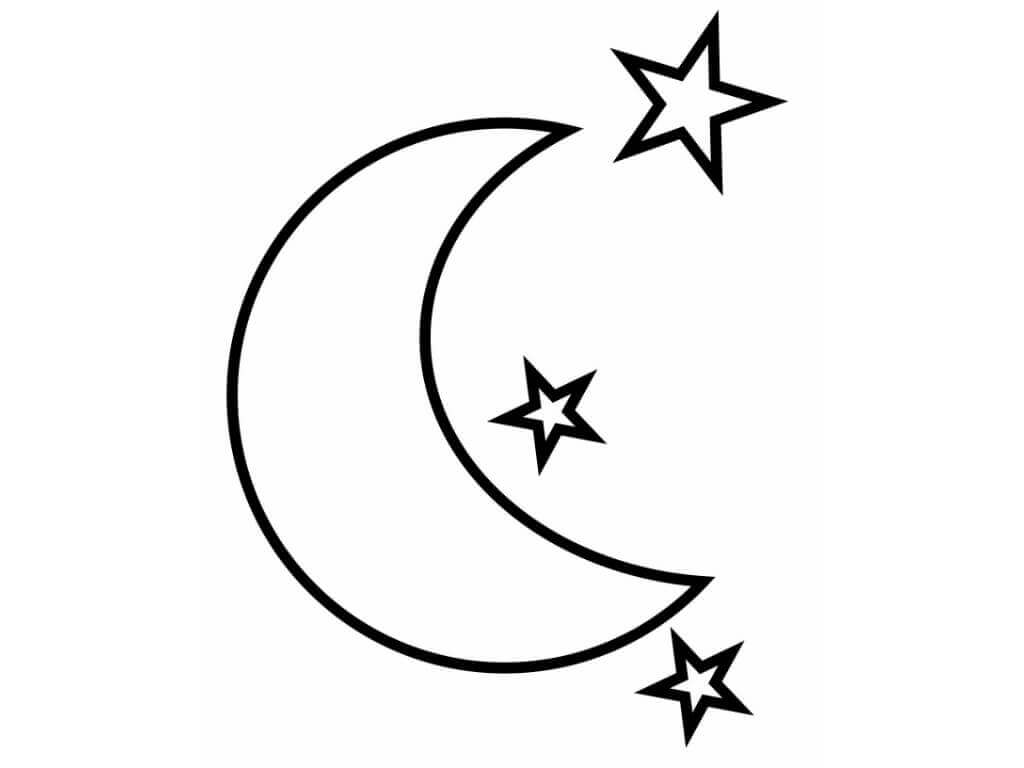 Dibujo de Luna con Tres Estrellas para Colorear