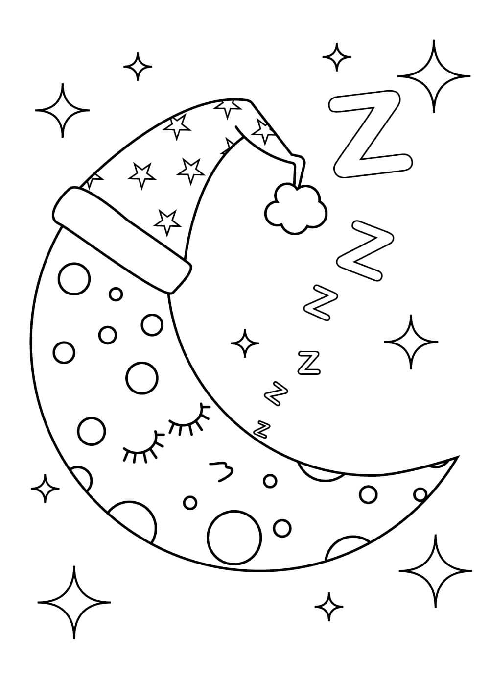 Dibujo de Luna de Navidad Durmiendo para Colorear
