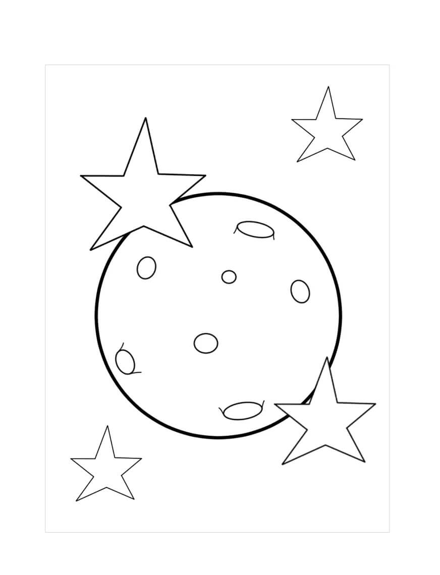 Dibujo de Luna Llena con Cuatro Estrellas para Colorear