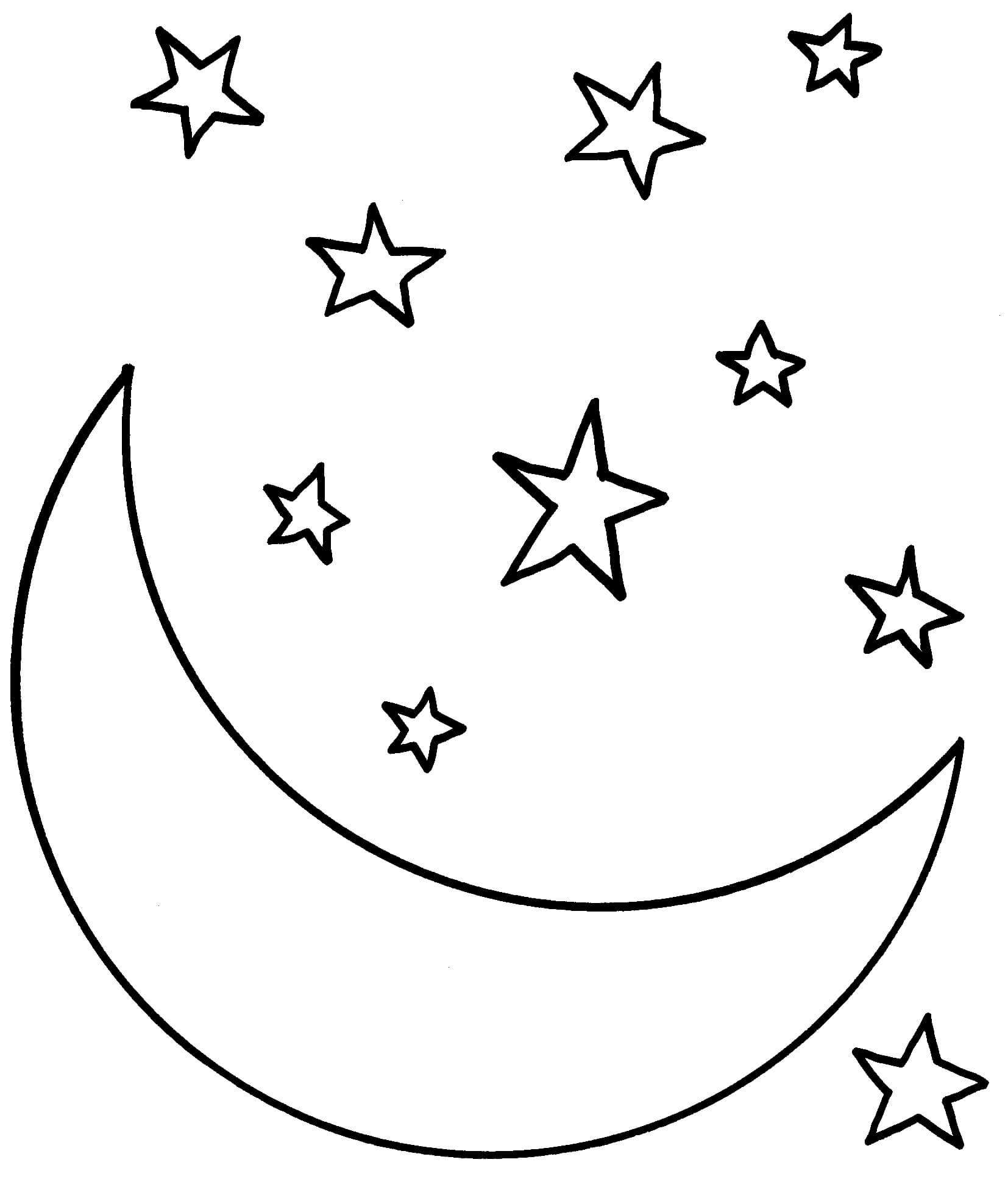 Dibujo de Luna y Estrellas para Colorear