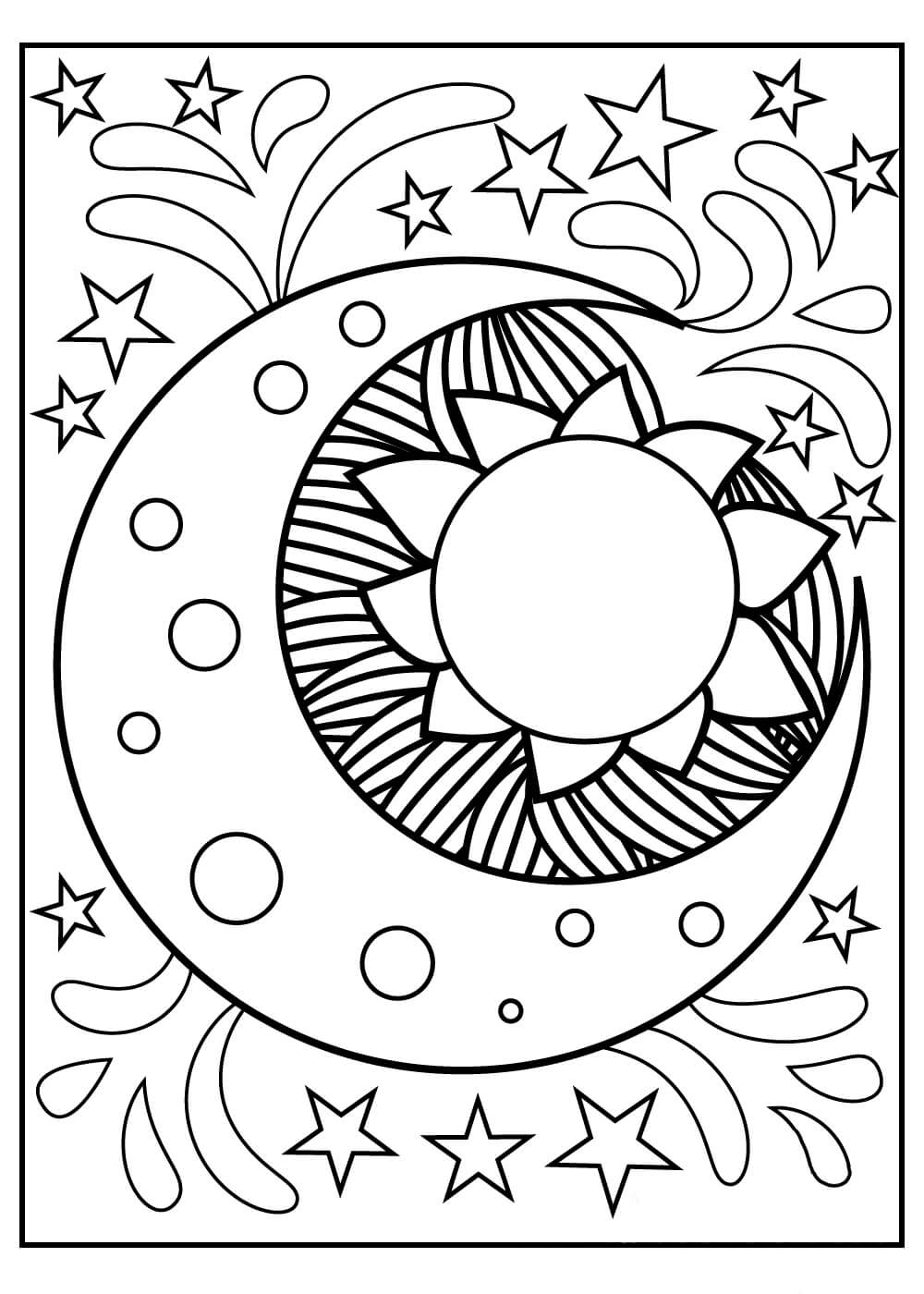Dibujo de Mandala Sol y Luna para Colorear