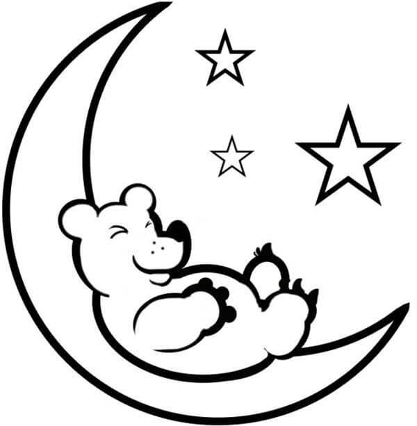 Dibujo de Oso Acostado en la Luna para Colorear