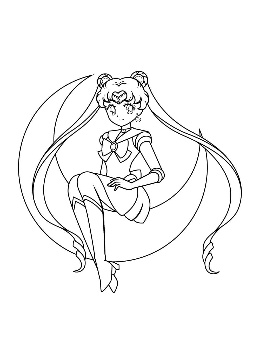 Dibujo de Sailor Moon Sentada en la Luna para Colorear