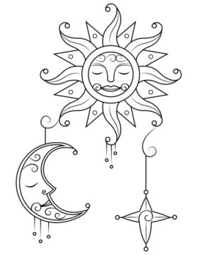 Dibujo de Sol Luna y Estrella para Colorear