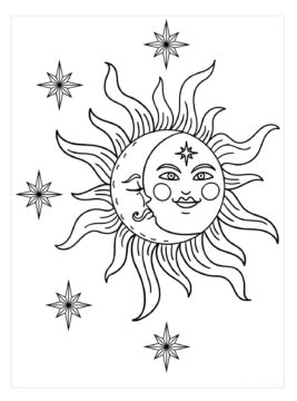 Dibujo de Sol y Luna Vintage para Colorear