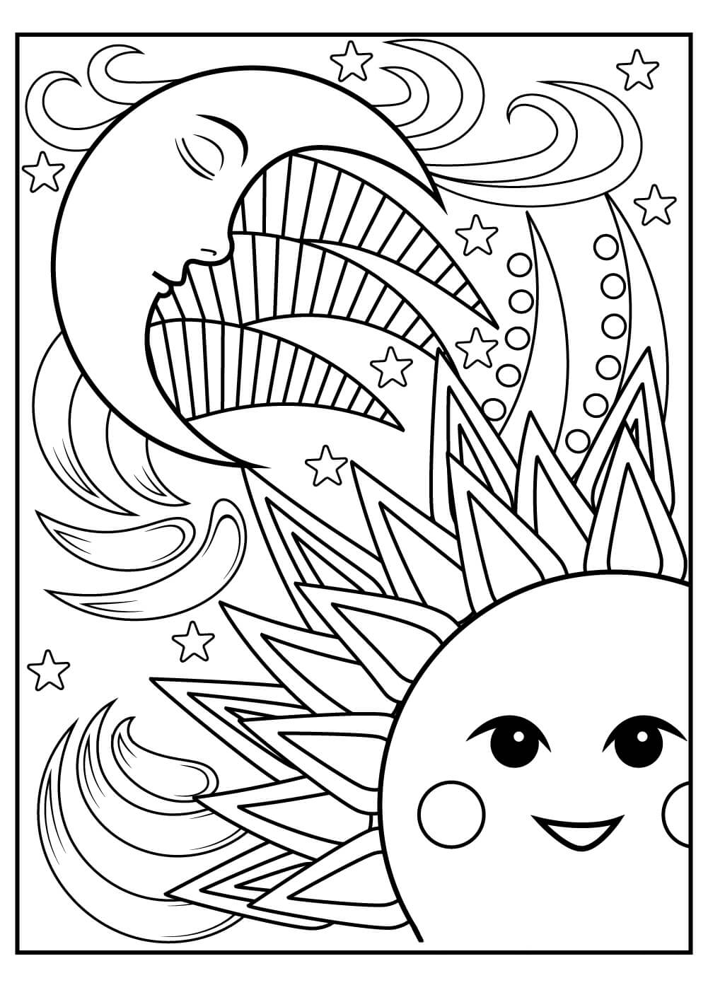 Dibujo de Sol y Luna Es para Adultos para Colorear