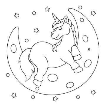 Dibujo de Unicornio con Luna para Colorear