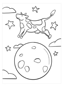 Dibujo de Vaca Salto Sobre la Luna para Colorear
