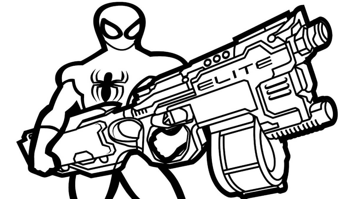 Dibujo de Spiderman con Ametralladora para Colorear