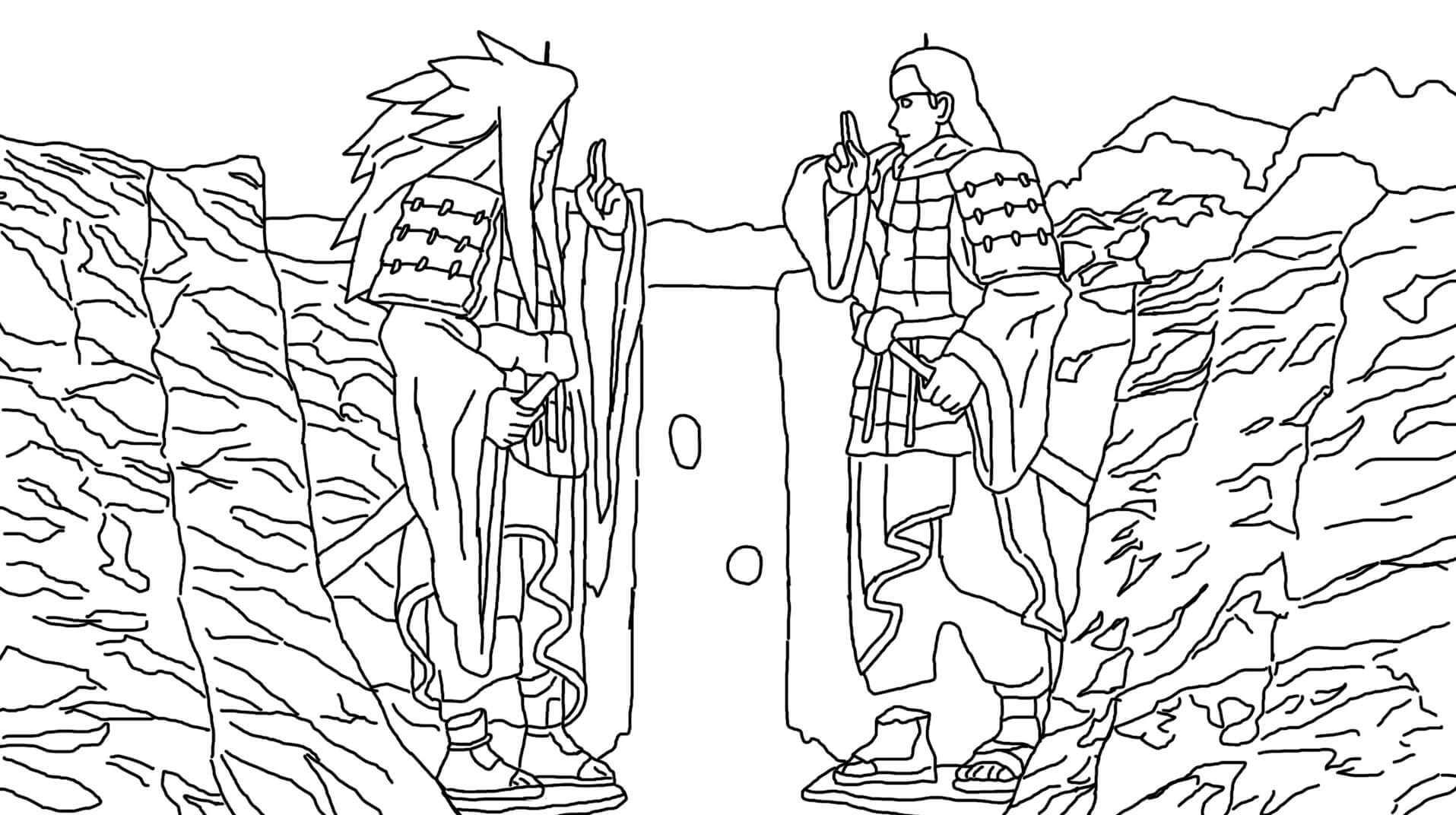 Dibujo de Estatuas de Madara y Hashirama para Colorear