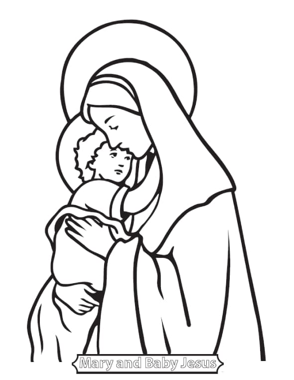 Dibujo de Esquema de la Madre de Jesús Gratis para Colorear