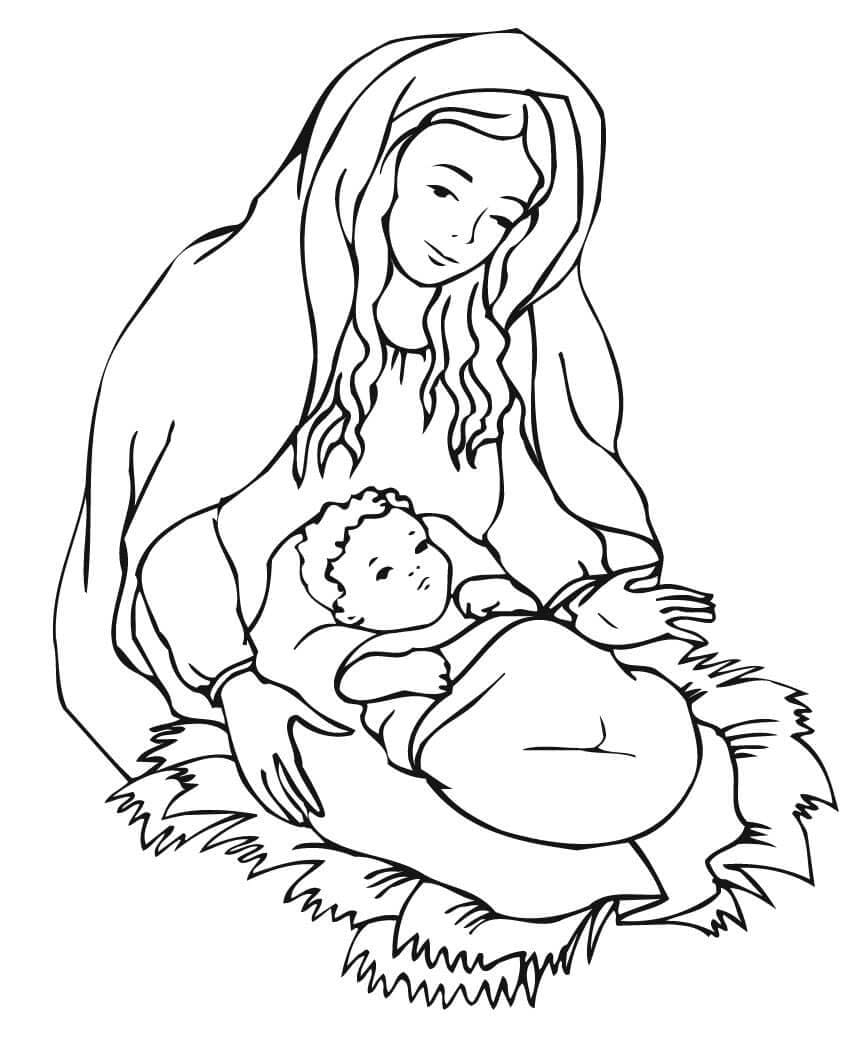Dibujo de Imagen Imprimible de la Madre de Jesús para Colorear