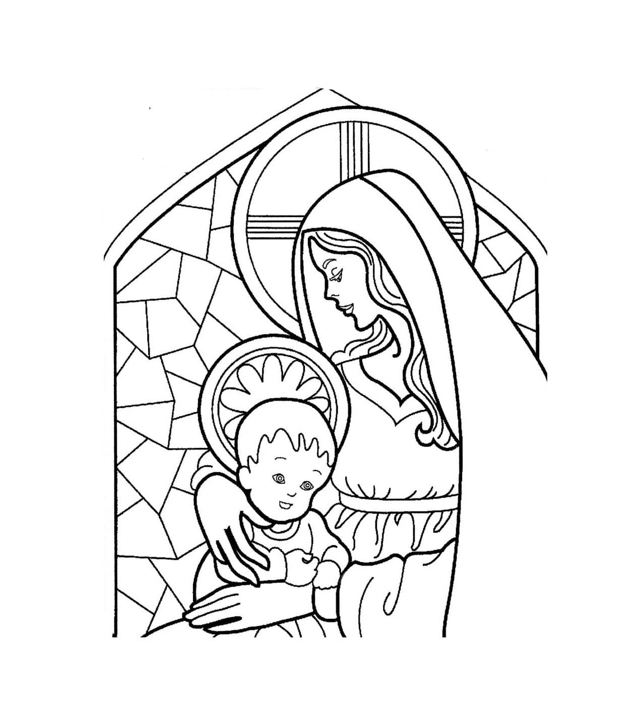Dibujo de Imprimir el Esquema de la Madre de Jesús para Colorear