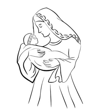 Dibujo de Imprimir imagen Madre de Jesús para Colorear