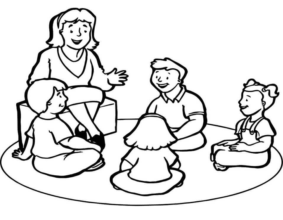 Dibujo de Maestros y Estudiantes Felices para Colorear
