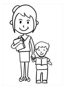 Dibujo de Profesora y Estudiante Sonriendo para Colorear