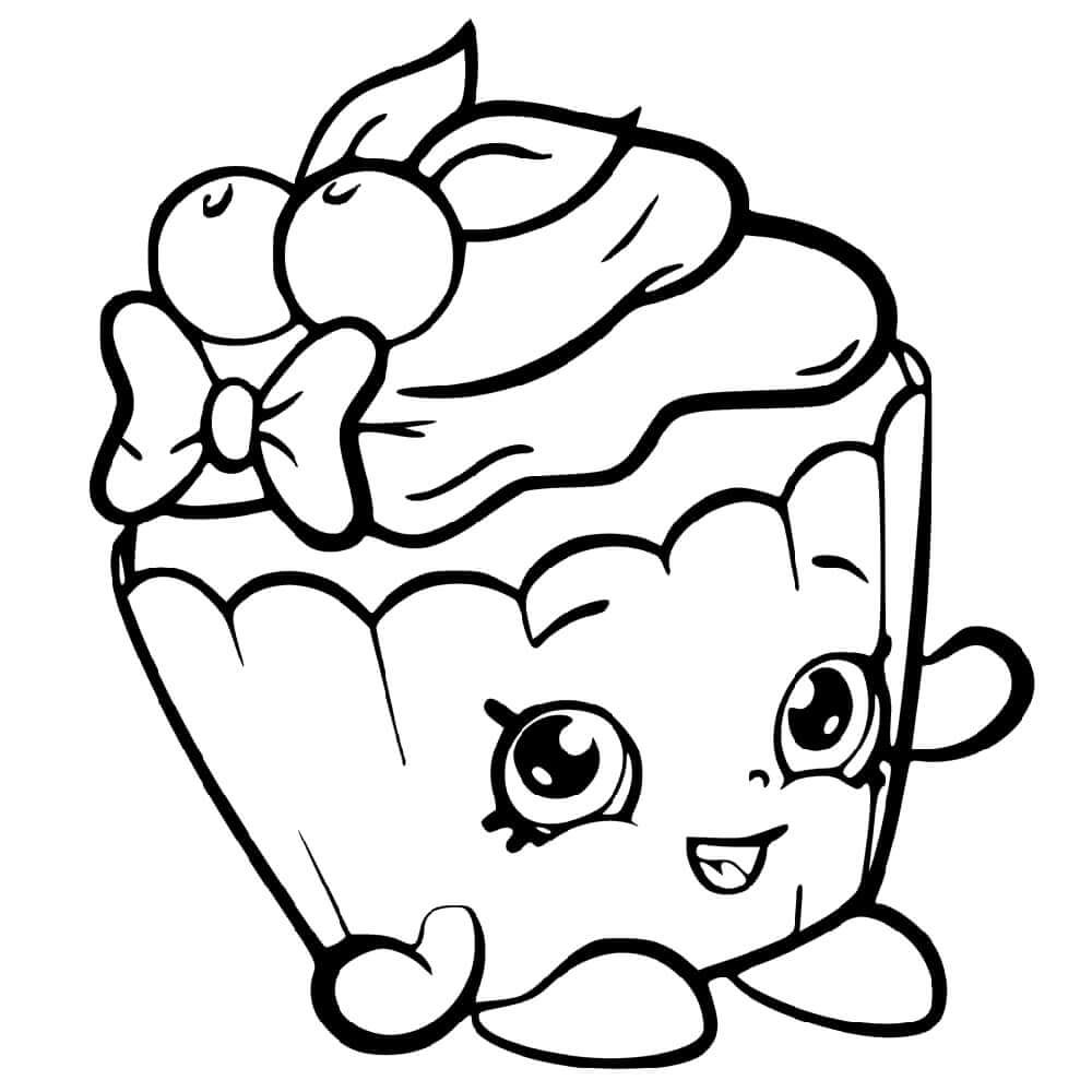 Dibujo de Cereza Agradable Cupcake Shopkin para Colorear