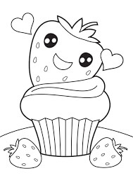 Dibujo de Animados de Fresa en Cupcake para Colorear