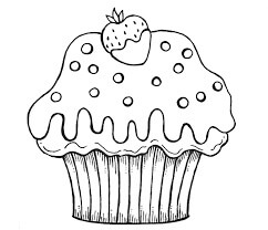 Dibujo de Fresa en Cupcake para Colorear