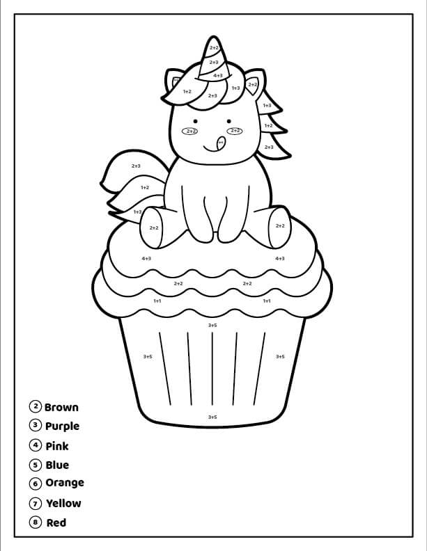 Dibujo de Colorear por números Cupcake de Unicornio para Colorear